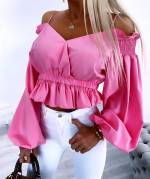 Valge Õlapaeltega Mugav Crop-top