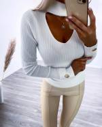 Beige Sweater With Gold Buttons
