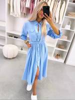 Roheline Vööga Pikem Kleit