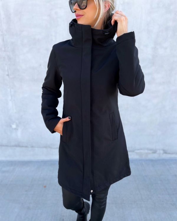 Black Longer Softshell Spring/autumn Waterproof Parka