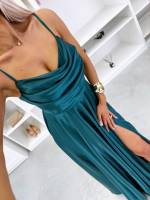 Rožinis Satininė Maxi Suknelė