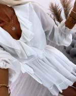 White Tie Ruffle Dress