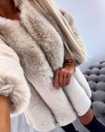 Beige Luxury Faux Fur Coat