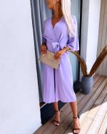 Light Blue Long Jumpsuit With Pockets