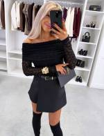 Jasny Beż Top Z Elastycznej Koronki