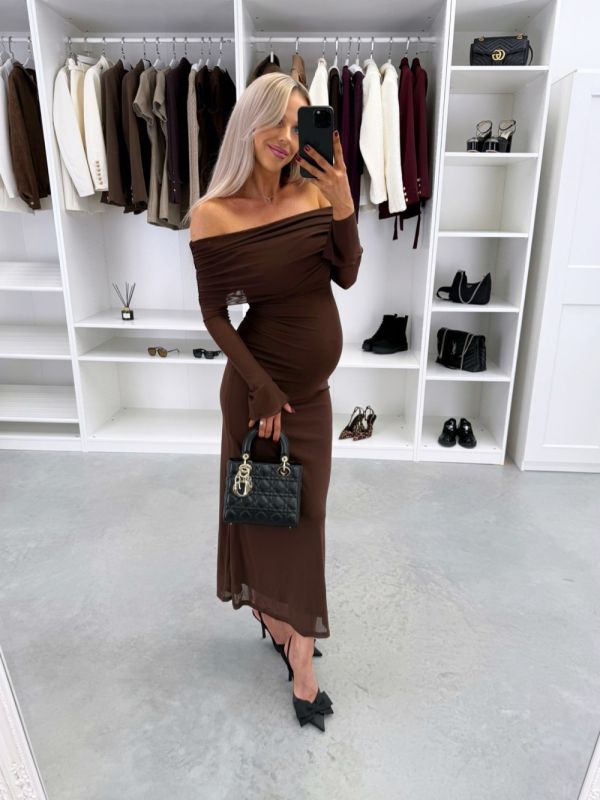 Pruun Midipikkuses Veniv Kleit