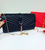 Black Clutch Bag With Golden Chain