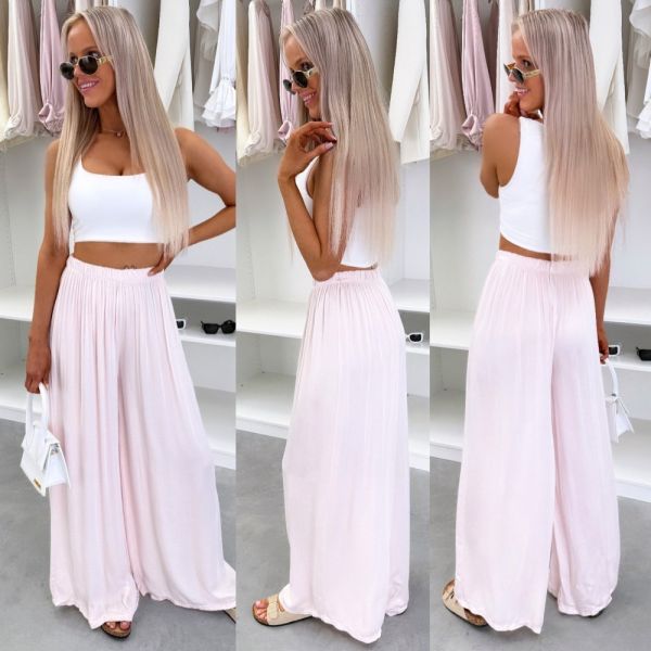 Light Pink Flowy Wide-leg Trousers