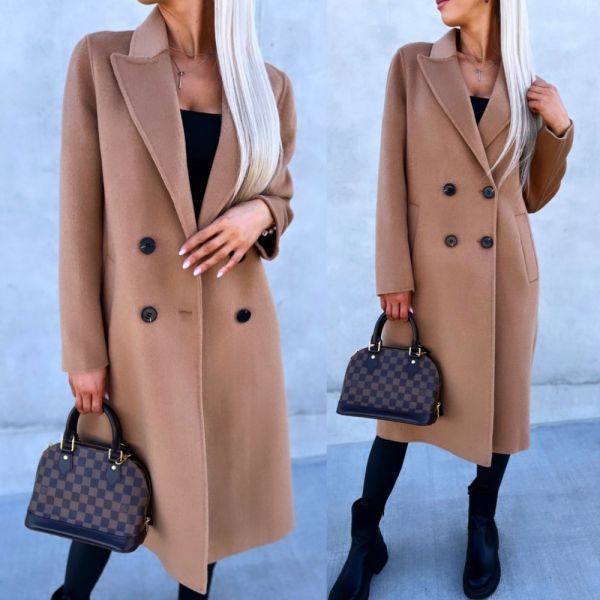 Camel Buttoned Wool Coat
