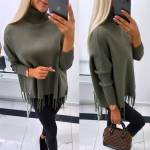 Beige High-neck Poncho With Sleeves