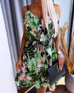 Fuchsia Tie-waist Floral Chiffon Dress