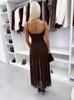 Ruda Tamprus Midi Ilgio Suknelė Su Pamušalu