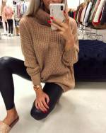 Brown Knitted Collar Oversized Dress