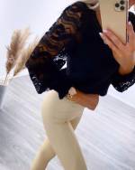 Синий Мягкий свитер с кружевными рукавами