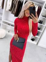 Juoda Tampraus Audinio Suknelė Su Cirkoniais Ir Skeltuku