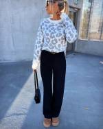 Beige Leopard Print Soft Sweater With Subtle Shine