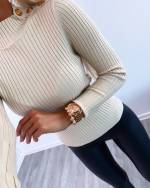 Brown Gold Button Sweater