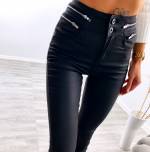 Черный Штаны из матовой кожи стрейч с серебряными молниями