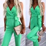 Yellow Long Tie Jumpsuit With Pockets