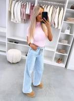 Gaiši Zils Mīksti Un Elastīgi Taisna Piegriezuma Džinsi