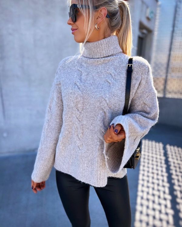 Taupe High Neck Warm Knit