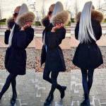 Черный Зимняя куртка с натуральным мехом и удлиненная сзади