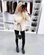 Pelēks Maigs Adījuma Džemperis Ar Augstu Apkakli