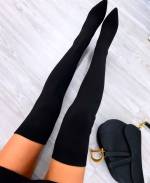 Black Thigh Boots Made Of Stretch Fabric With A Block Heel