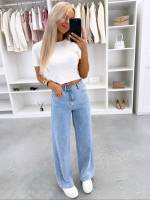 Sinine Sirgelõikelised Pehmed Teksad