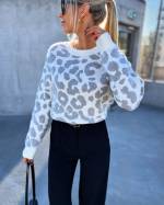 Pink Leopard Print Soft Sweater With Subtle Shine