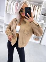 Ruda Oversized Zomšinė Striukė Su Užtrauktuku