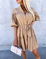 Beige Adjustable Waist Dress