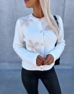 White Floral Embroidered Soft Sweater