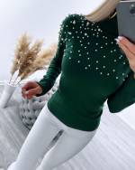 White High Neck Sweater With Pearls