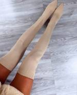 Хаки Длинные сапоги из эластичной ткани на блочном каблуке