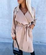 Beige Tie Waist Wool Blend Coat