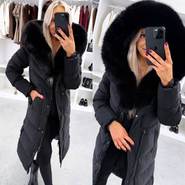 Juoda Žiemos Parka Su Reguliuojamu Liemeniu