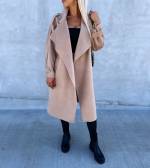 Beige Tie Waist Wool Blend Coat