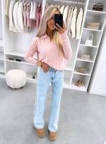 Roosa V-kaelusega Pehme Sviiter