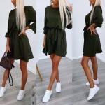 Khaki Keskelt Seotav Mugav Vabaaja Kleit