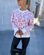 Beige Leopard Print Soft Sweater With Subtle Shine