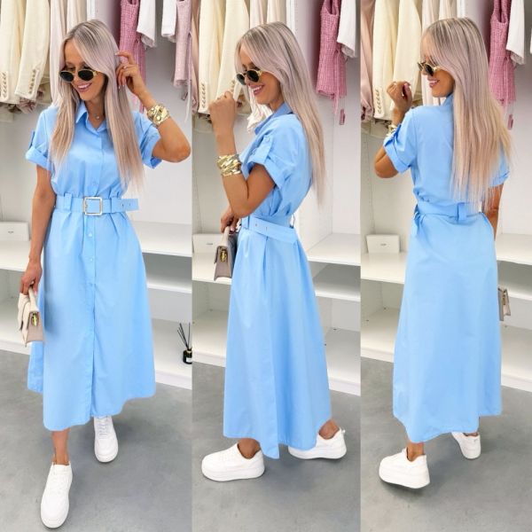 Niebieski Sukienka Z Paskiem