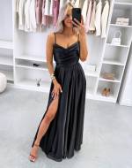 Rožinis Satininė Maxi Suknelė