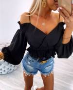 Valge Õlapaeltega Mugav Crop-top