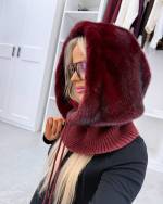 Серо-коричневый Шапка-бини с воротником