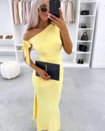 Kollane Lõhikuga Venivast Kangast Bodycon Kleit