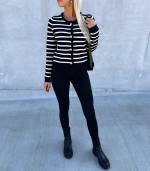 Black Striped Buttoned Sweater