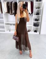 Ruda Tamprus Midi Ilgio Suknelė Su Pamušalu