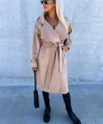 Beige Tie Waist Wool Blend Coat