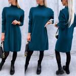 Dark Green Sweater Dress With Gold Details